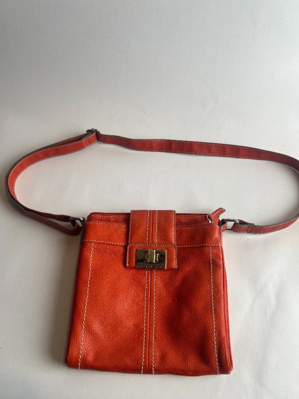 Vintage Tignanello Orange Pebbled Leather Crossbody Bag Contrast Stitch